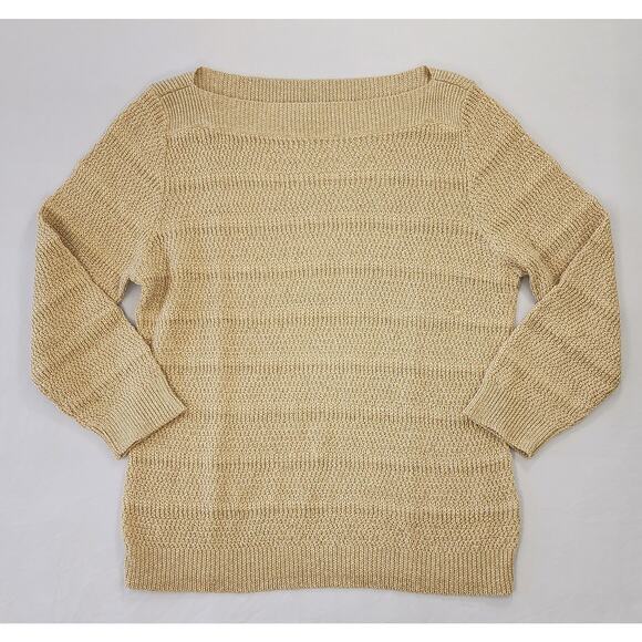 Lauren Ralph Lauren Sweater Womens Medium Gold Metallic Knit Boatneck Preppy - Picture 1 of 11